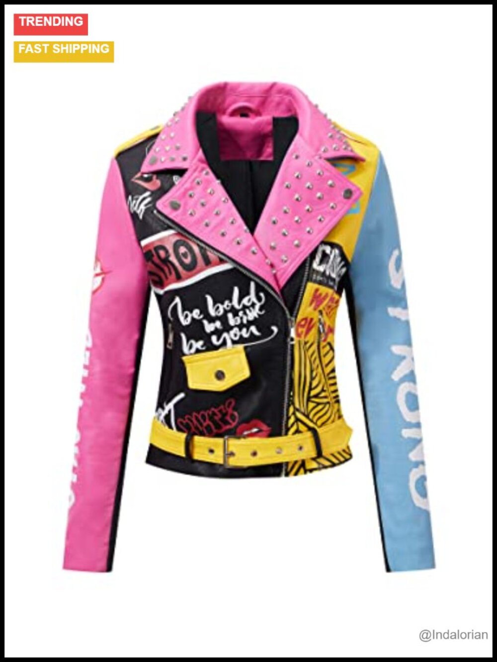 Faux Leather Moto Jacket Women Floral Studded Short Punk Vegan